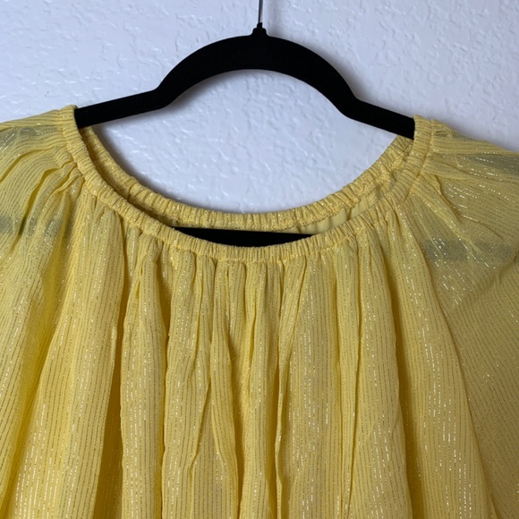 Parker Mylah Shirred Top Large NEW Dandelion Lemon Yellow Silver Metallic - Picture 3 of 13